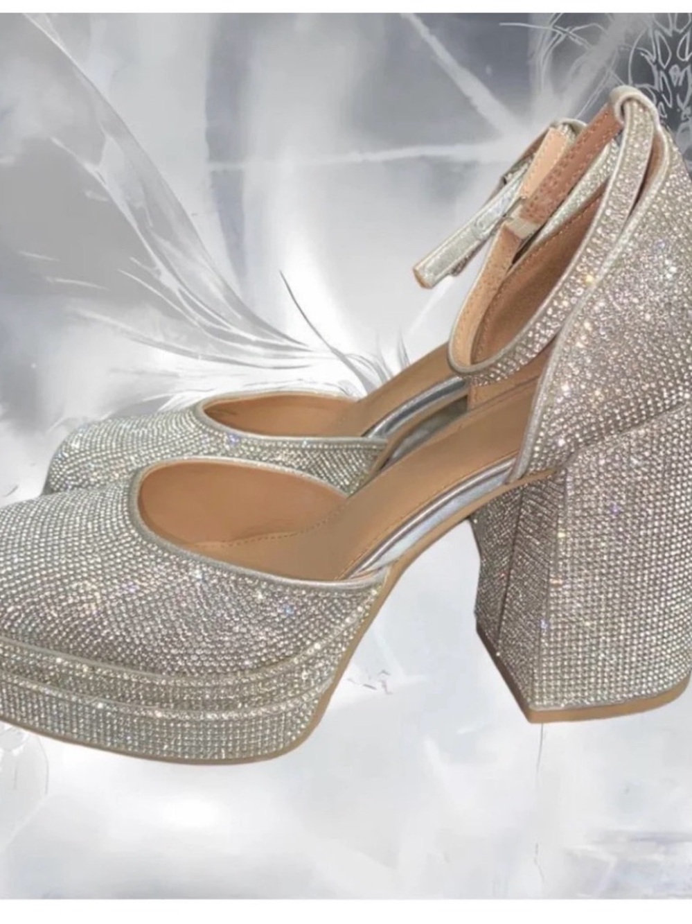 NWOT Silver Rhinestone Bling Heels - Picture 5 of 6